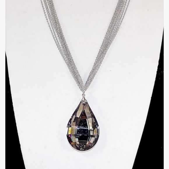 LARGE GRAY TEARDROP PENDANT NECKLACE - Picture 1 of 7